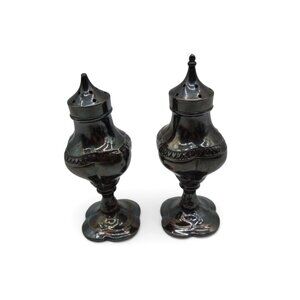 Salt And Pepper Shakers Ornate Footed Silverplate Design Vintage